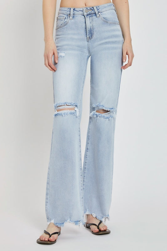 Full Size High Rise Distressed Wide Leg Jeans