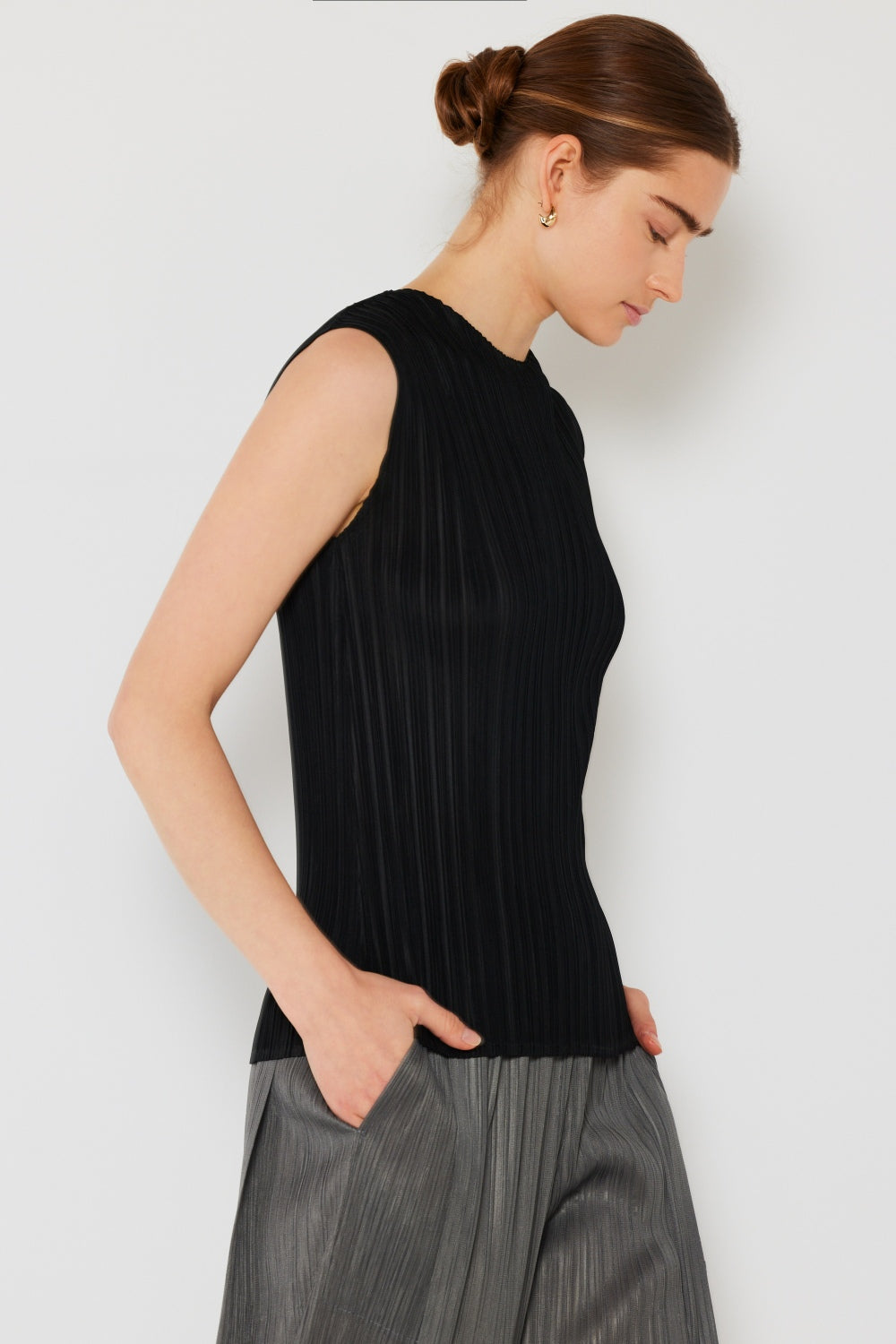 Marina West  Pleated Sleeveless Crewneck Tank