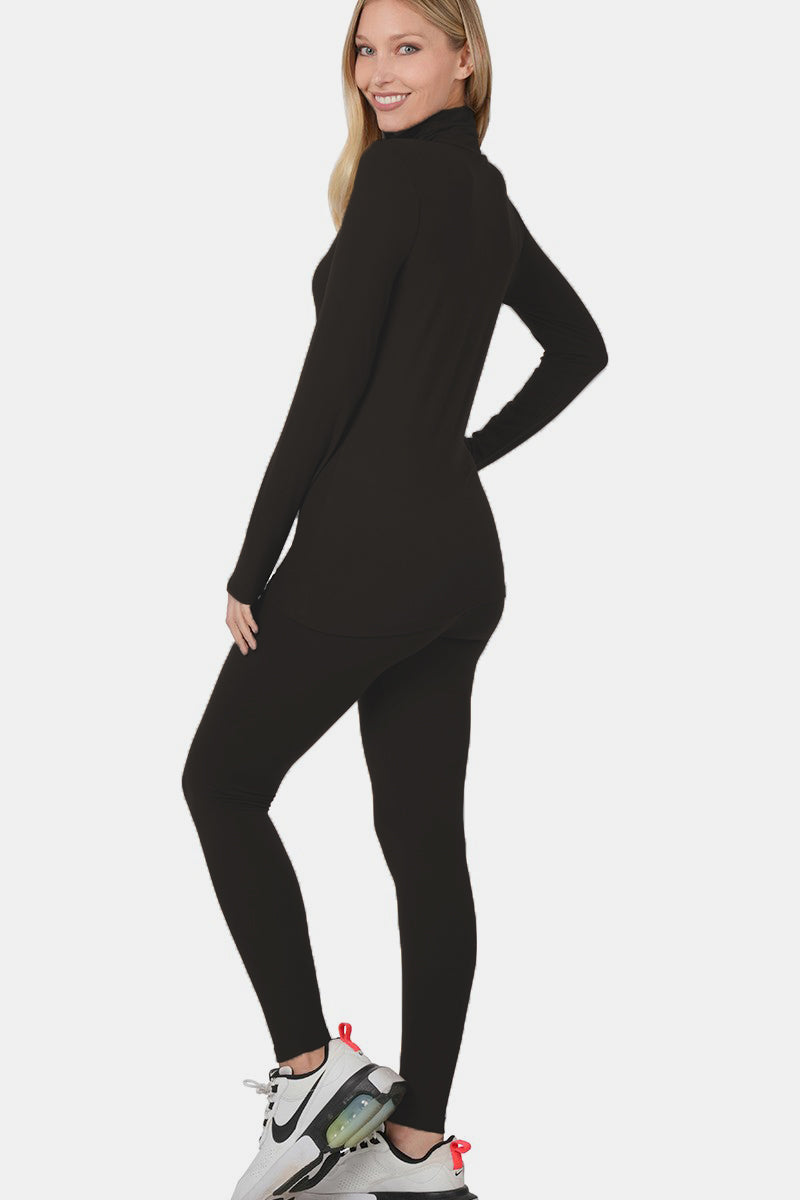 Black Turtleneck Top and Leggings Lounge Set