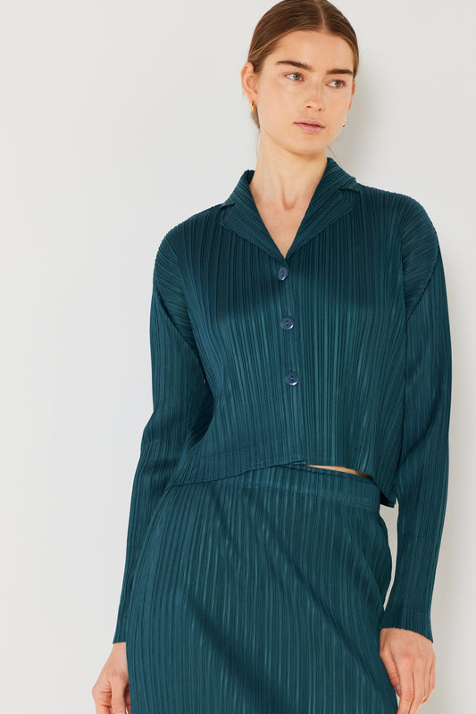 Marina West  Pleated Cropped Button Up Shirt