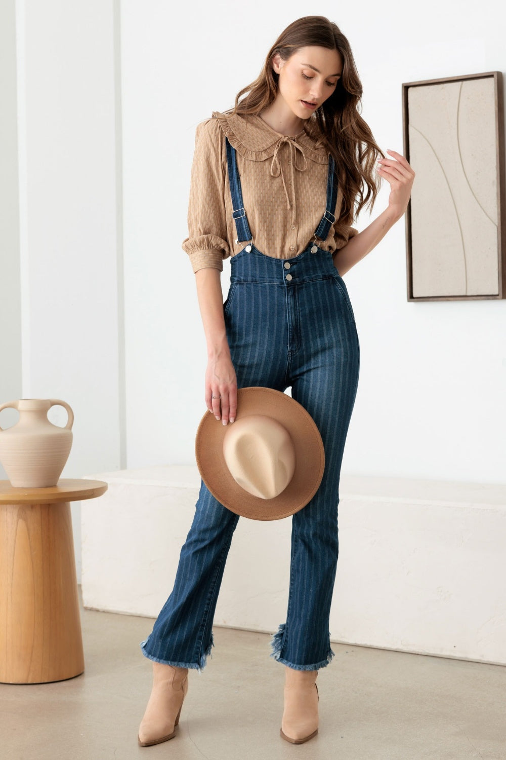 Striped Stretched Suspender Denim Overalls