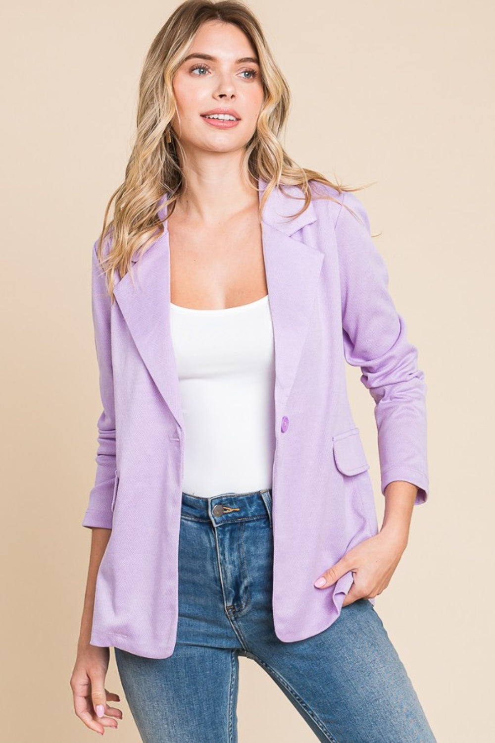 Button Up Long Sleeve Slit Blazer