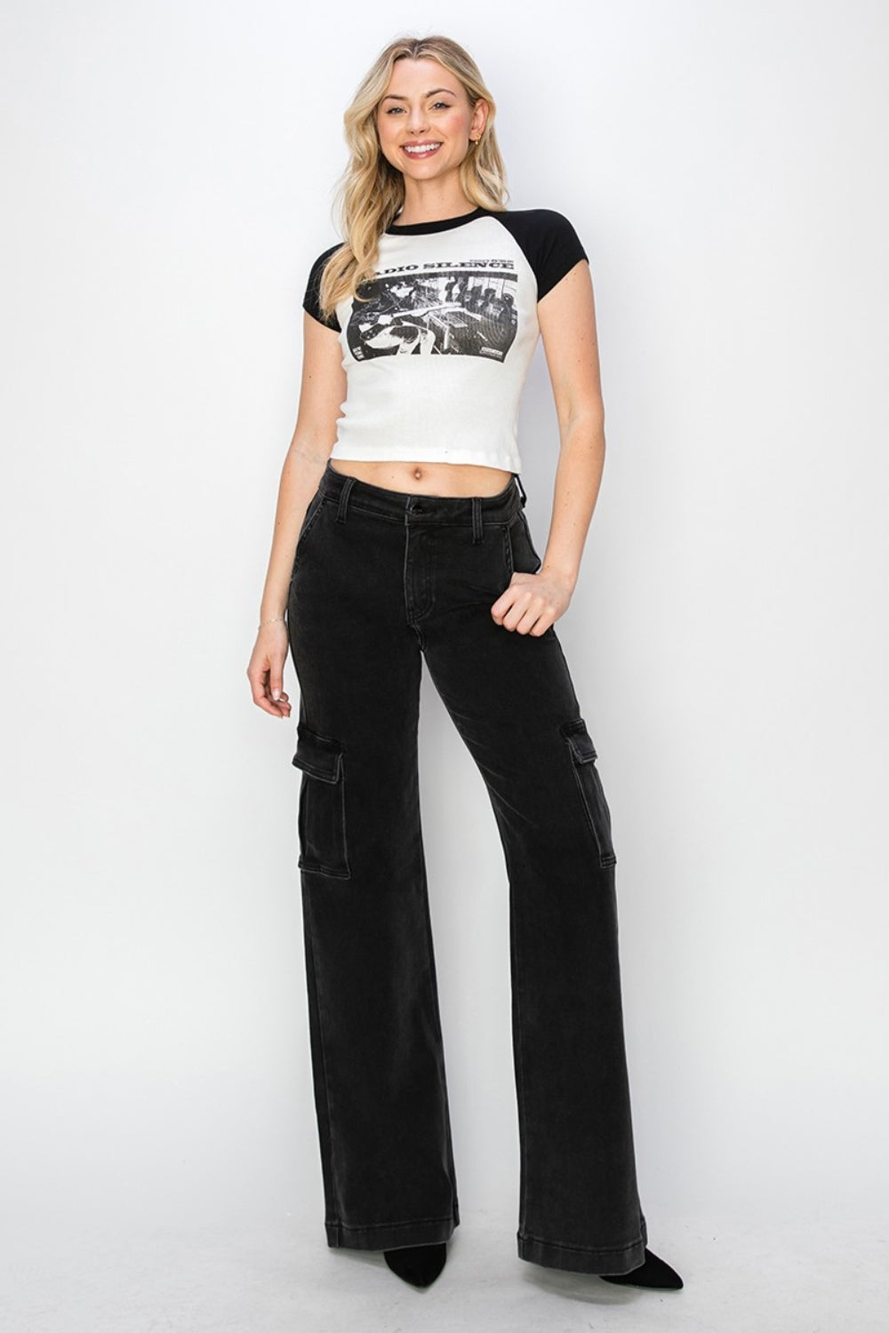 Black High Rise Wide Leg Cargo Jeans