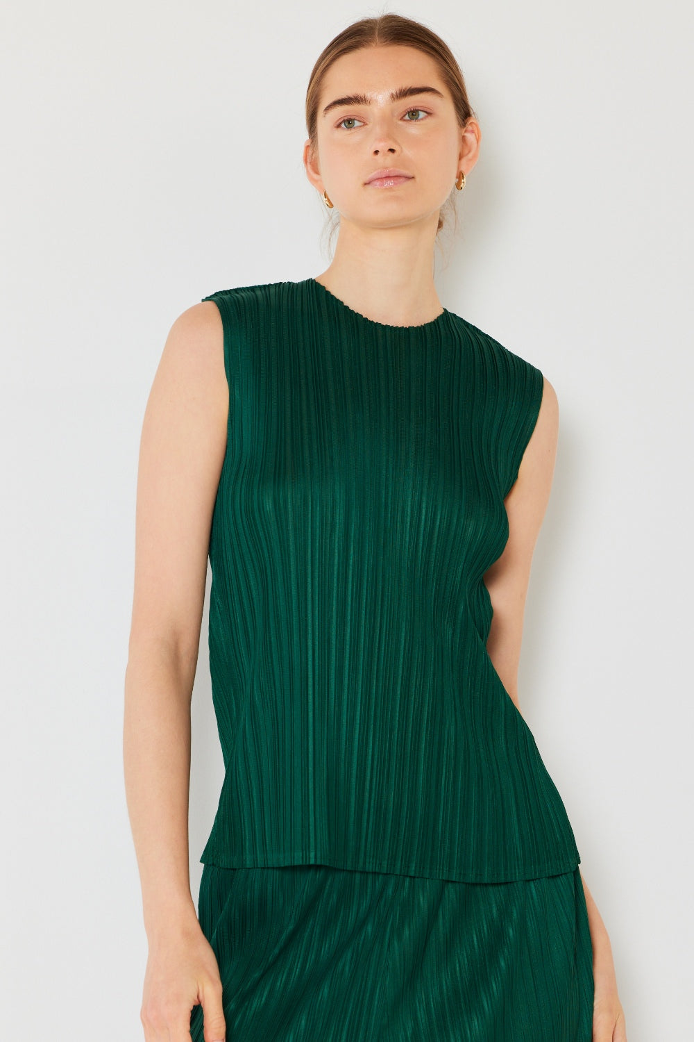 Marina West  Pleated Sleeveless Crewneck Tank