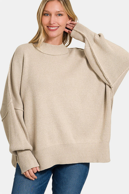 Beige Side Sit Oversize Sweater