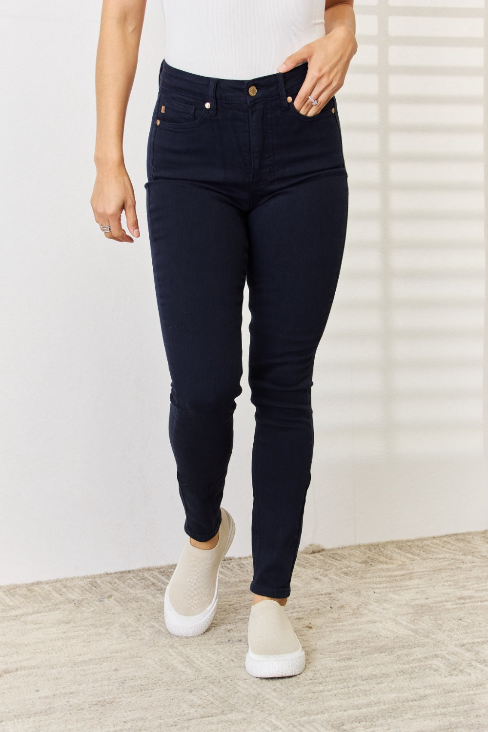 Blue Garment Dyed Tummy Control Skinny Jeans