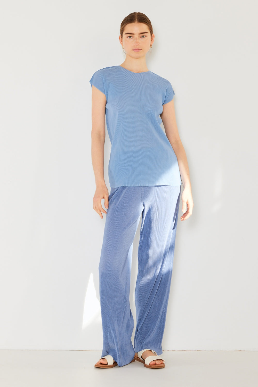 Marina West  Rib Pleated Elastic-Waist Wide Leg Pants