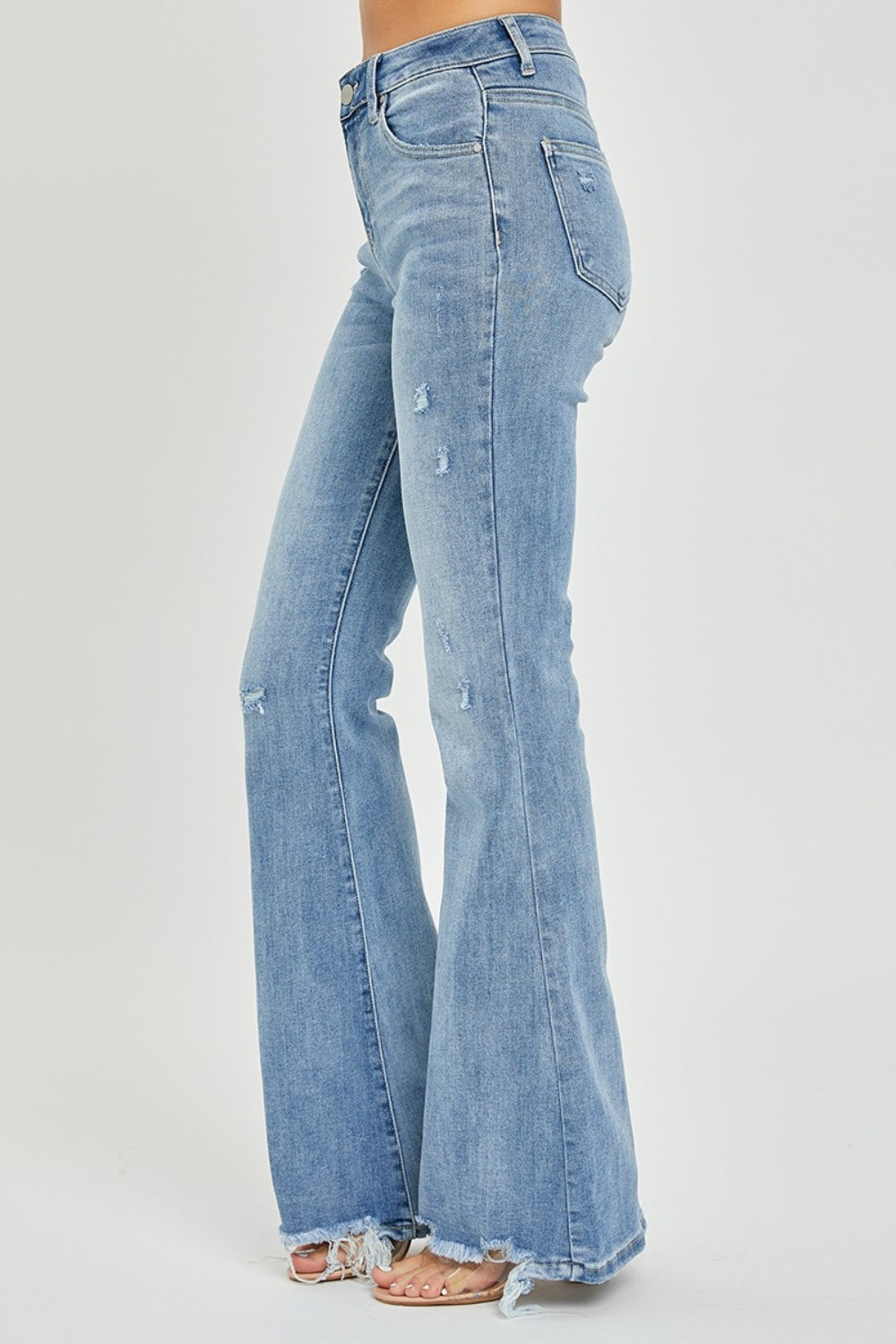 Light High Rise Frayed Hem Flare Jeans