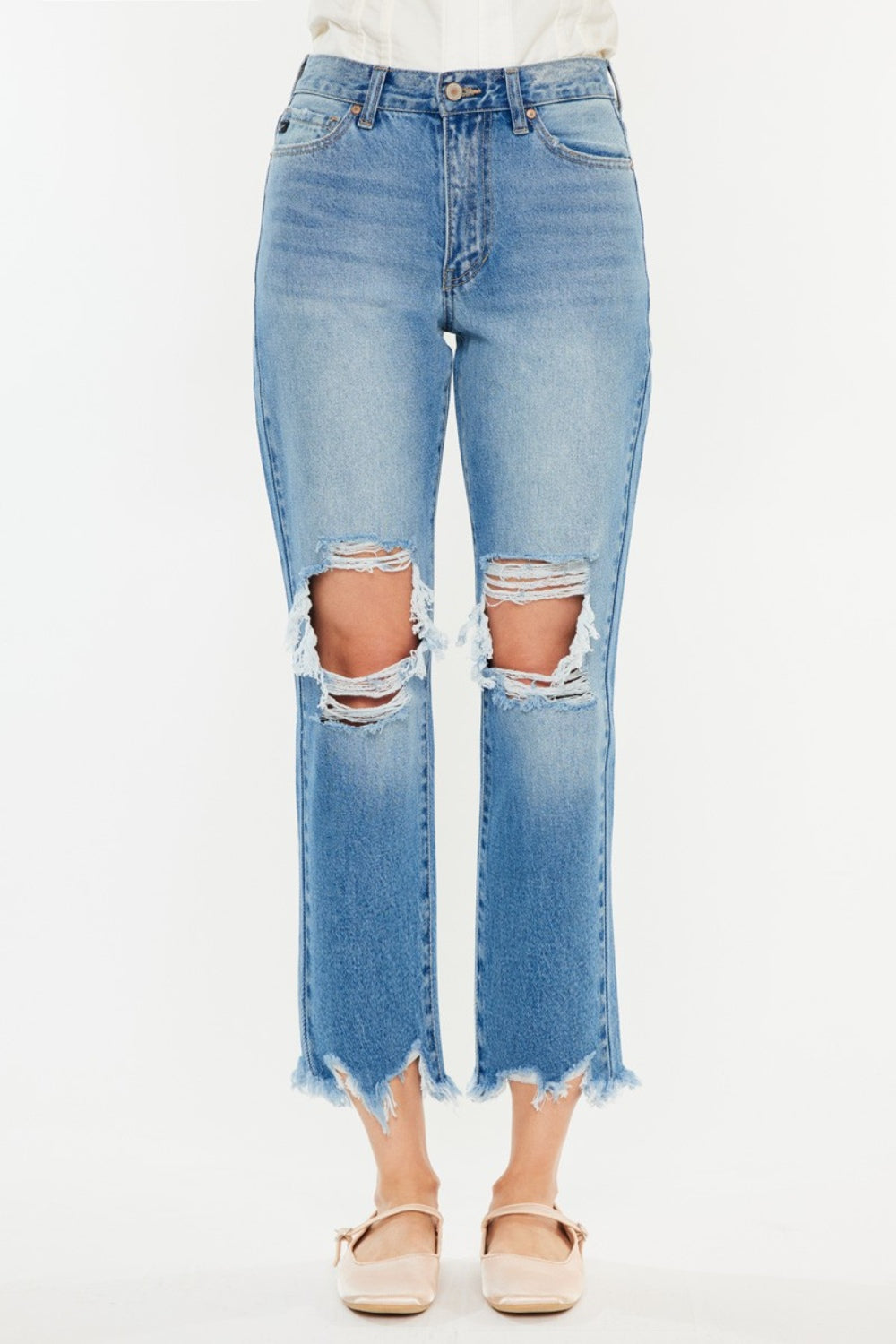 Distressed Frayed Hem Cropped Jeans