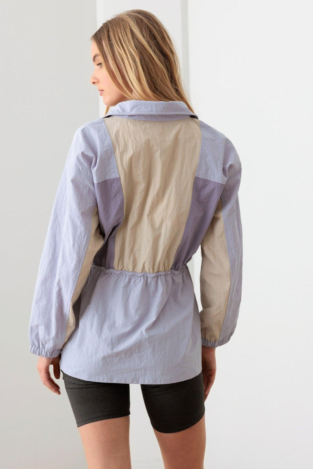 Lavender Color Block Collared Wind Breaker Jacket