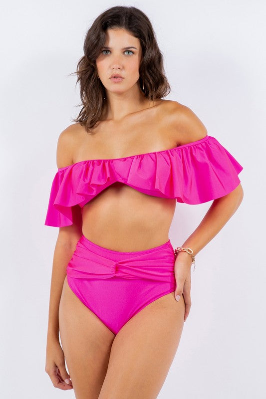 Ruffle Shoulder Twist Two-Piece Top