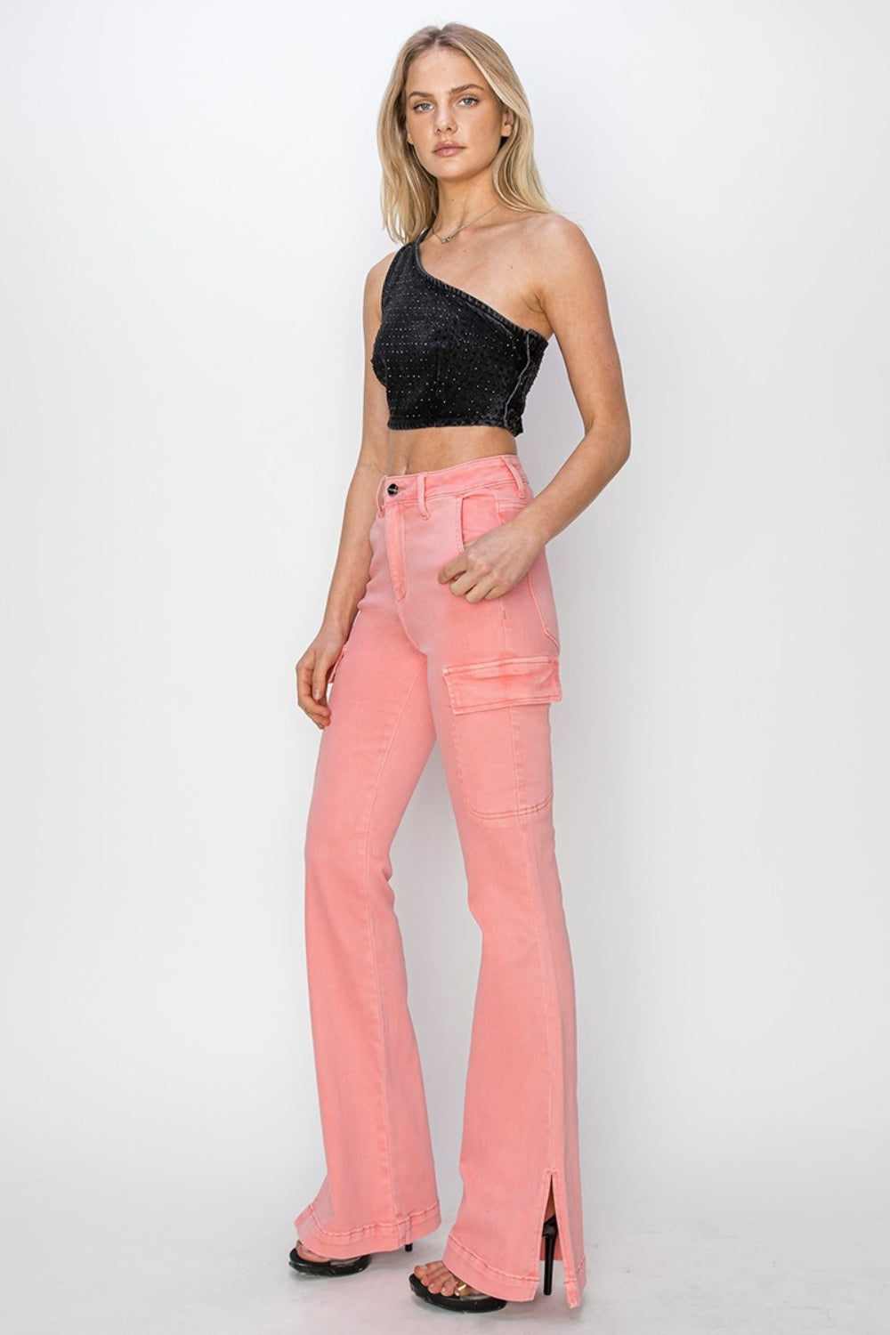 Flaminigo High Rise Side Slit Cargo Bootcut Jeans